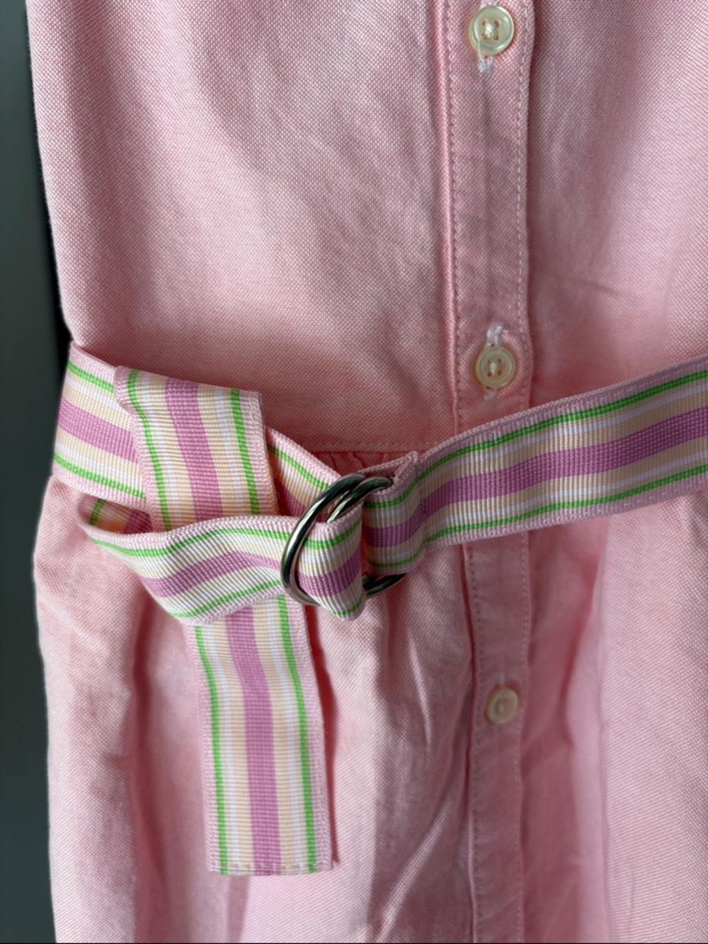Ralph Lauren Pink Sleeveless Button-Front Shirt Dress with Striped Belt Sz 6 - Picture 2 of 5